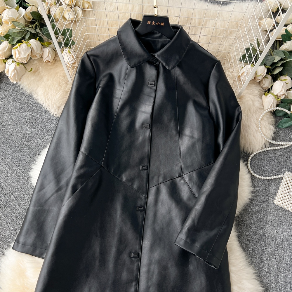 All-match long leather coat slim fashion coat for women