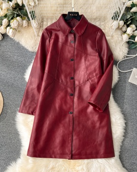 All-match long leather coat slim fashion coat for women