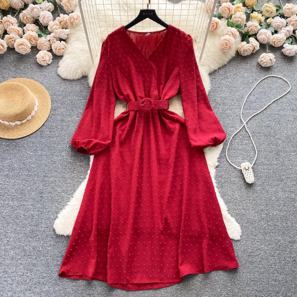 Drape pinched waist dress big skirt long dress for women