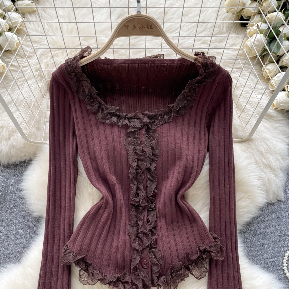 All-match splice sweater lace slim bottoming shirt for women