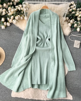 Lazy slim shawl show young knitted coat 2pcs set for women