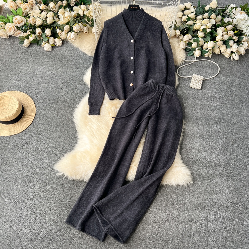 High waist pullover knitted vest loose lazy waistcoat 3pcs set