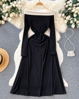 Long sleeve strapless formal dress pinched waist dress for women