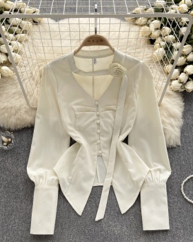 Pinched waist unique tops puff sleeve shirt for women