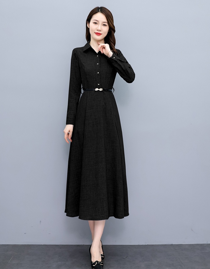 Slim cotton linen long sleeve dress for women