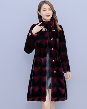 Winter long overcoat mink cstand collar fur coat for women