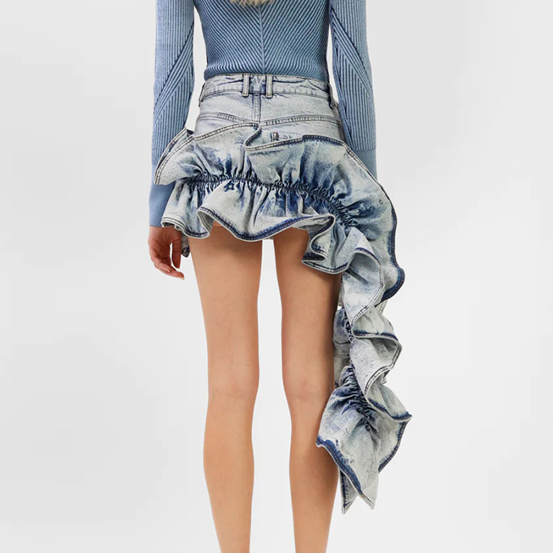 Retro crimp high waist splice A-line autumn skirt