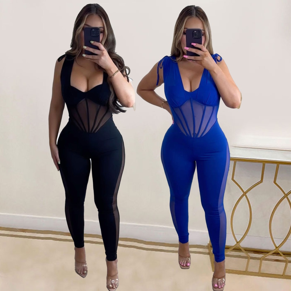 European style sexy pure perspective tight jumpsuit