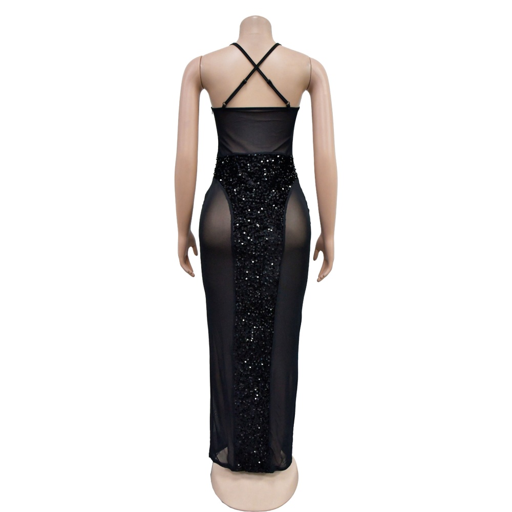 European style pure sequins perspective dress for women