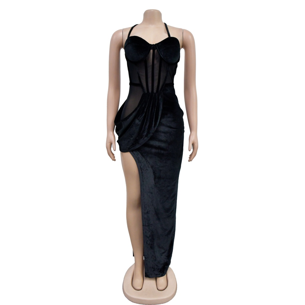 Sling gauze long dress pure split dress for women