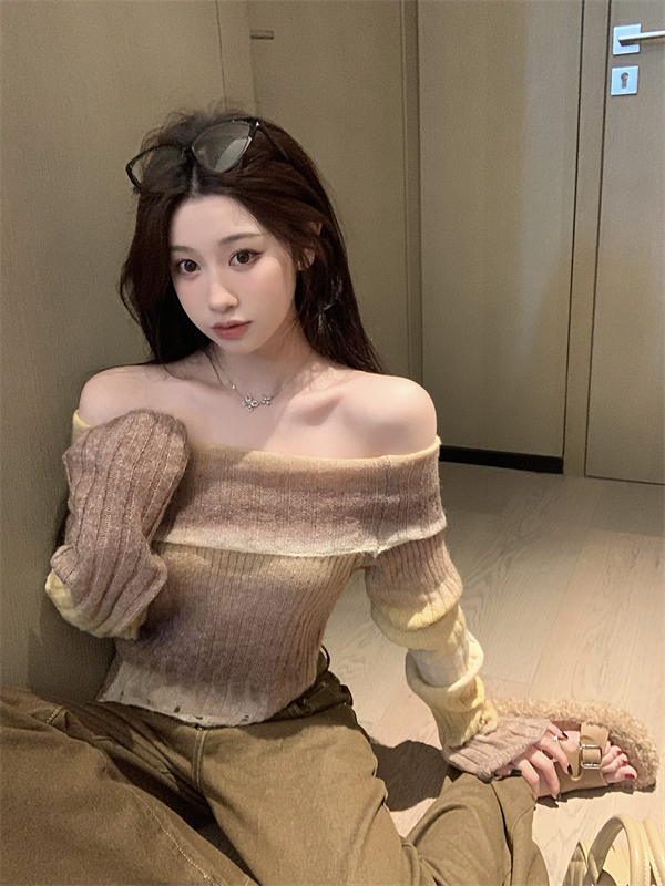 Short knitted gradient tops unique lazy blooming sweater