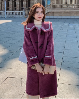 Long pure autumn and winter retro temperament woolen coat