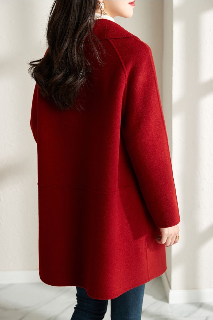 Woolen Hepburn style coat wool red overcoat for women