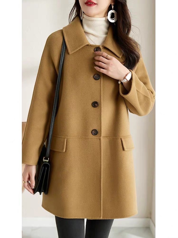 Woolen Hepburn style coat wool red overcoat for women