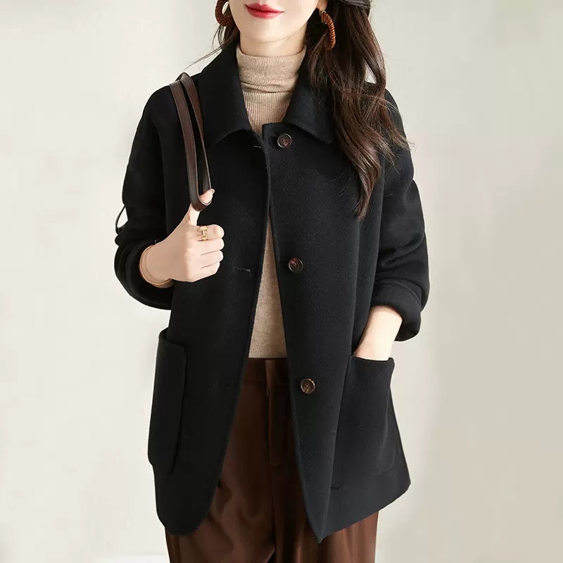 Yellow Korean style coat woolen overcoat