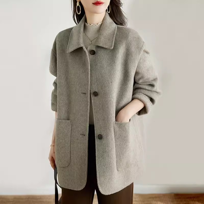 Yellow Korean style coat woolen overcoat