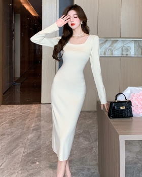 Autumn and winter slim long dress knitted sweater