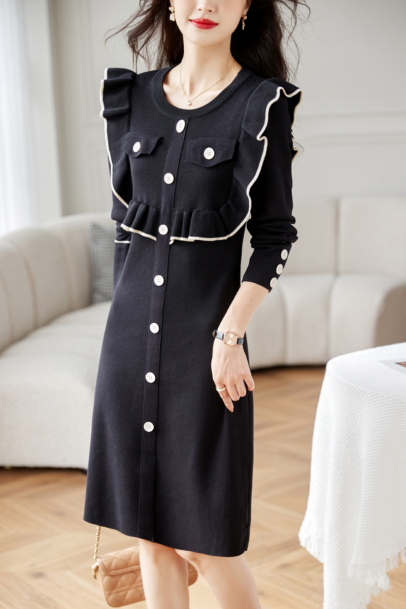 France style black dress Hepburn style long dress