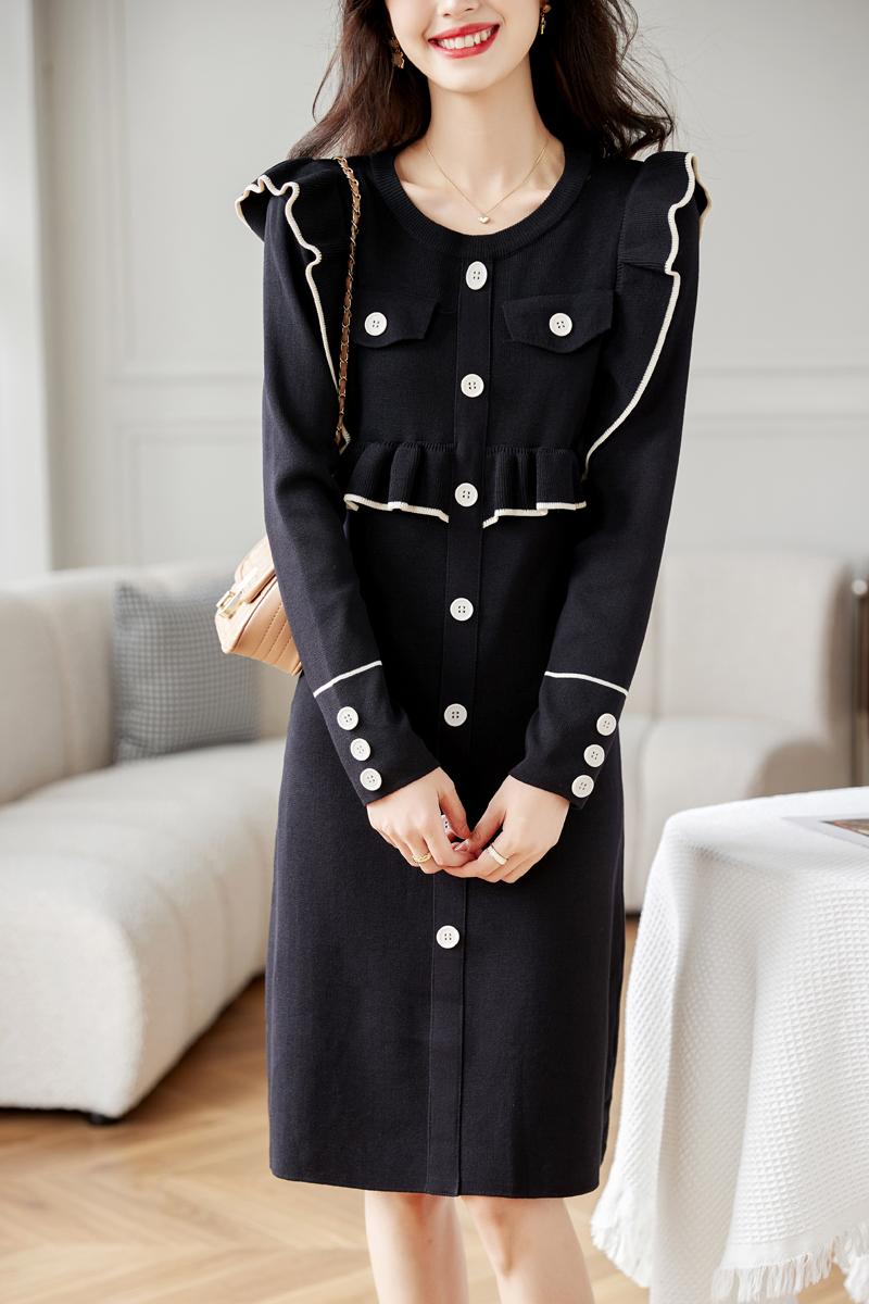 France style black dress Hepburn style long dress