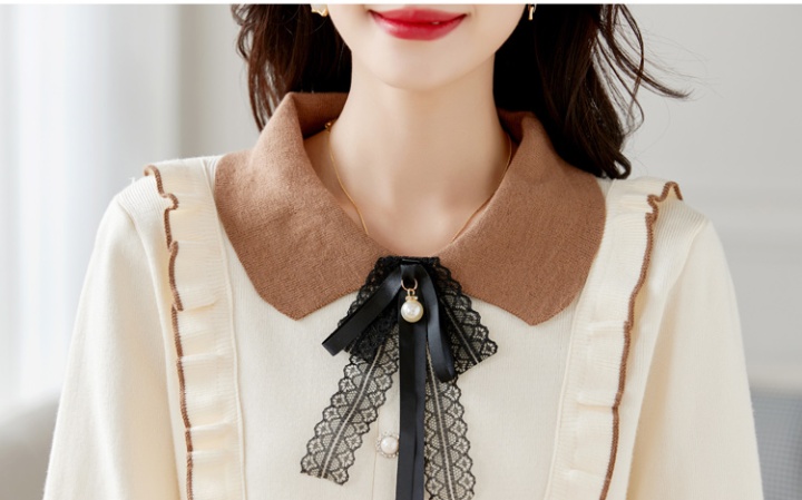 Autumn and winter splice doll collar tops bow lace sweater