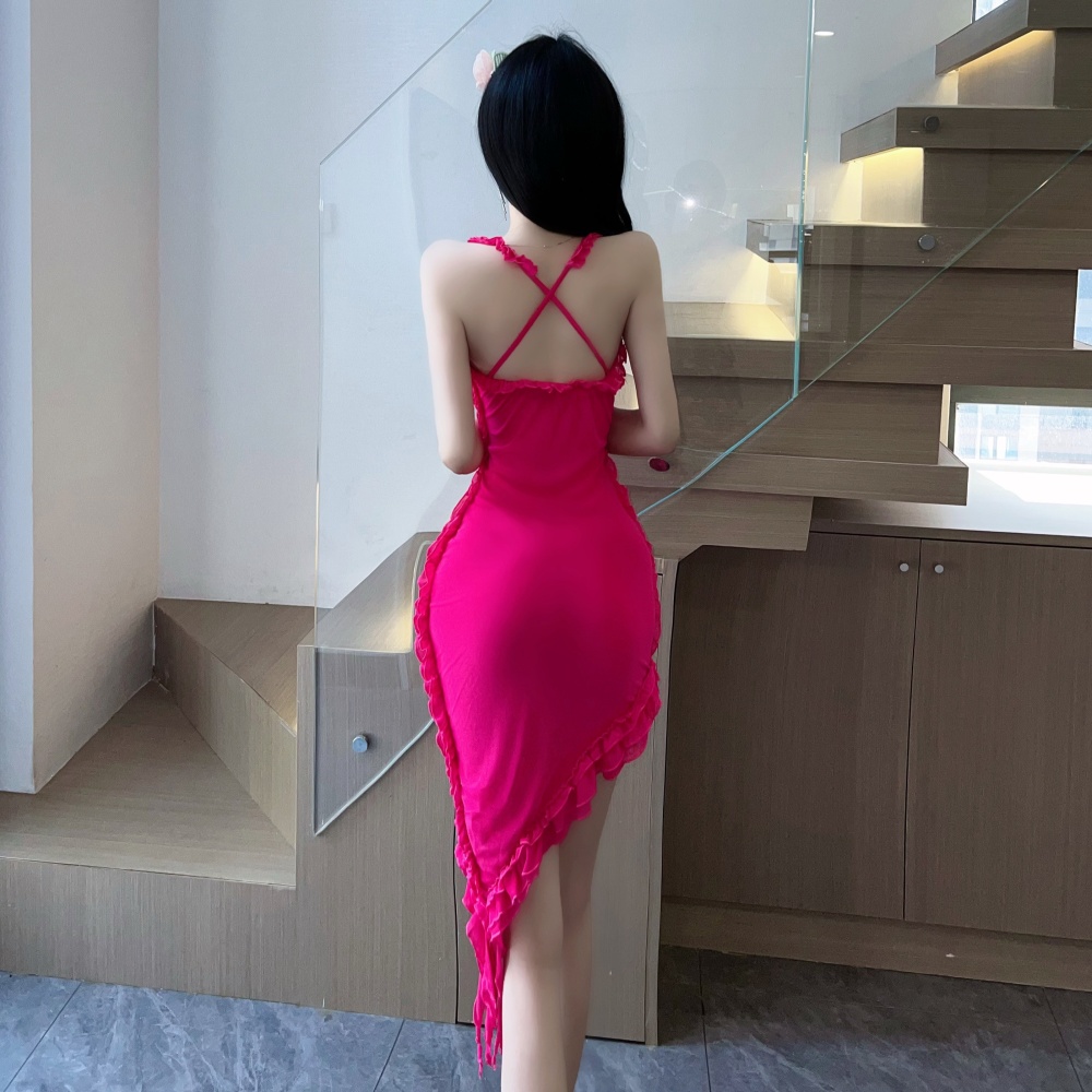 Sexy sleeveless slim wood ear Thailand irregular dress