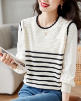 Knitted splice tops Pseudo-two niche sweater for women