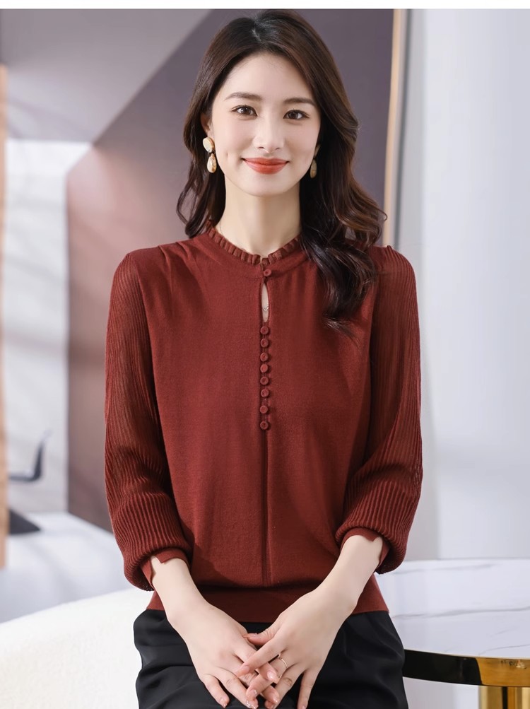 Autumn lace tops knitted temperament shirts for women