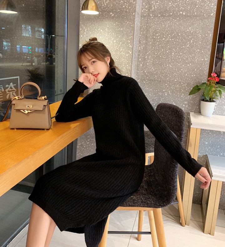 Korean style pure high collar knitted dress