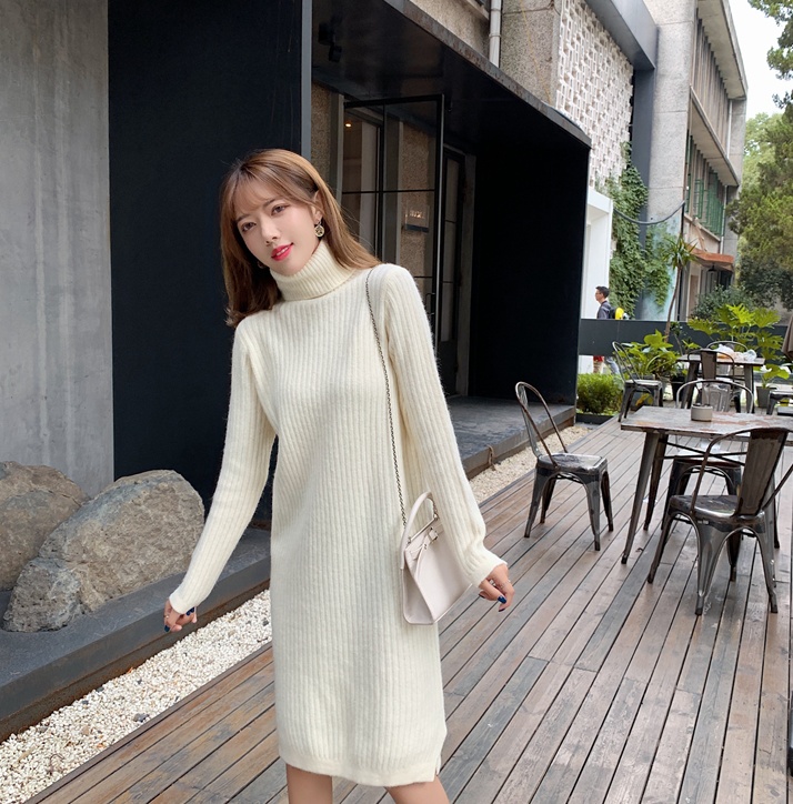 Korean style pure high collar knitted dress