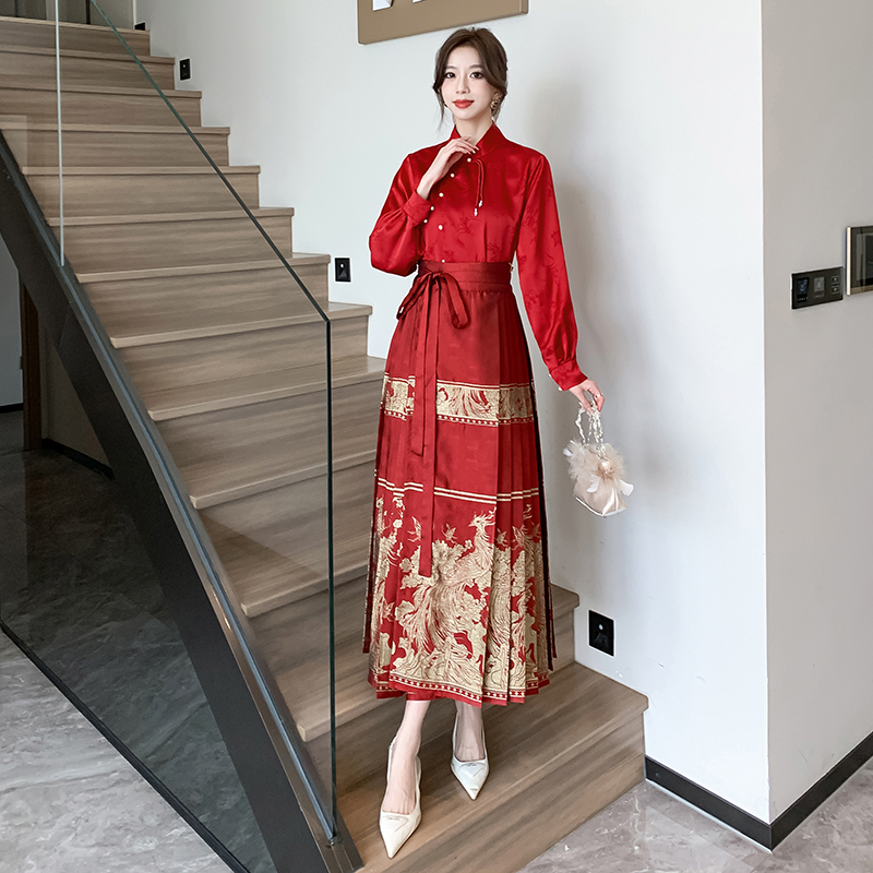 Chinese style red evening dress wedding bride cheongsam
