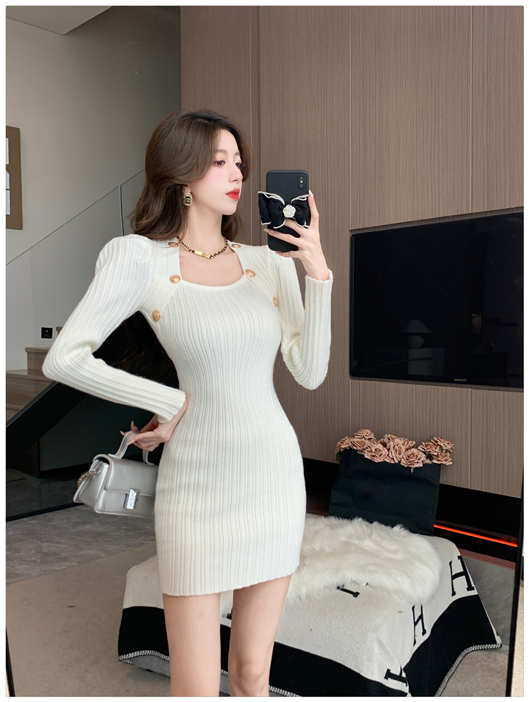 Knitted sweater package hip T-back for women