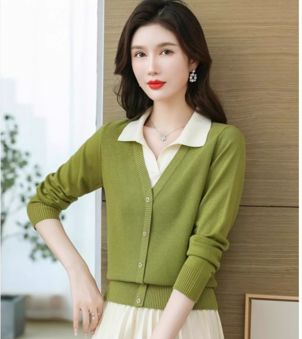 Pseudo-two pullover shirts lapel bottoming shirt for women