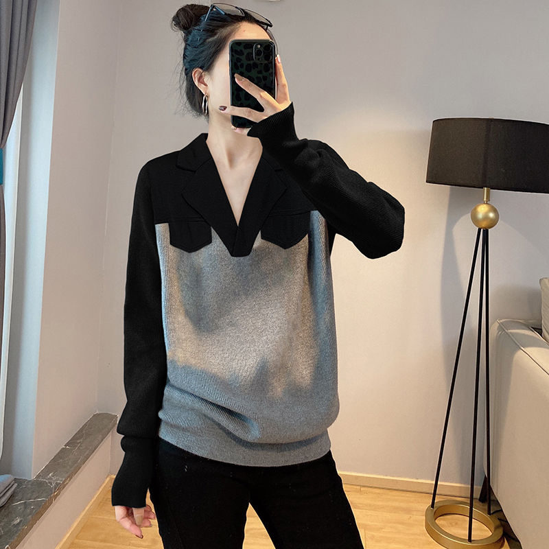 Autumn splice sweater fashion loose business suit for women