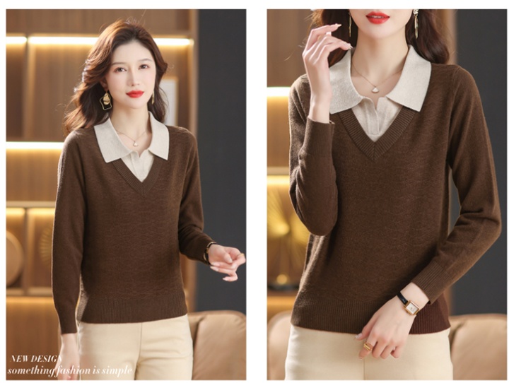 Fashion sweater Pseudo-two tops for women