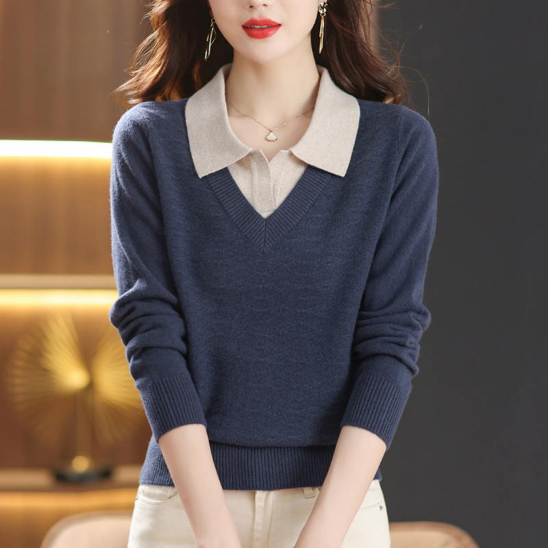Fashion sweater Pseudo-two tops for women