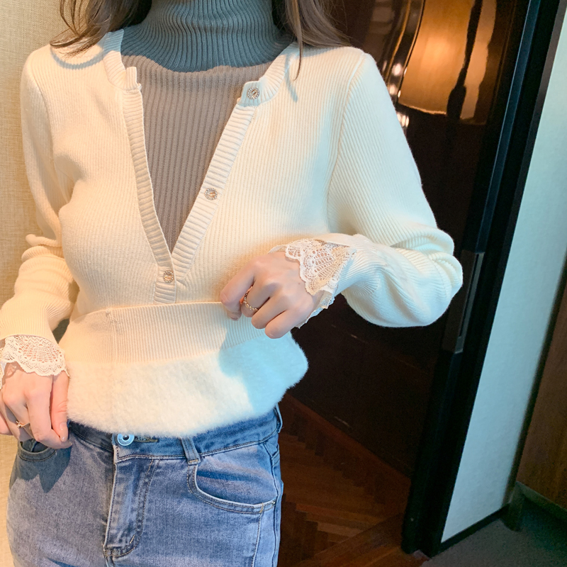 Pseudo-two high collar bottoming shirt niche sweater for women