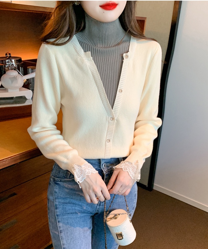 Pseudo-two high collar bottoming shirt niche sweater for women