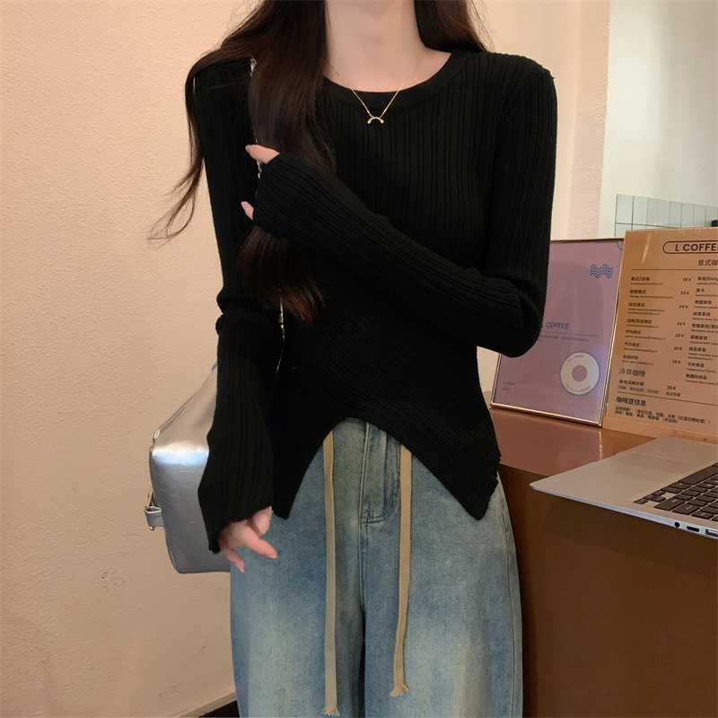 Long sleeve autumn round neck pure sweater for women