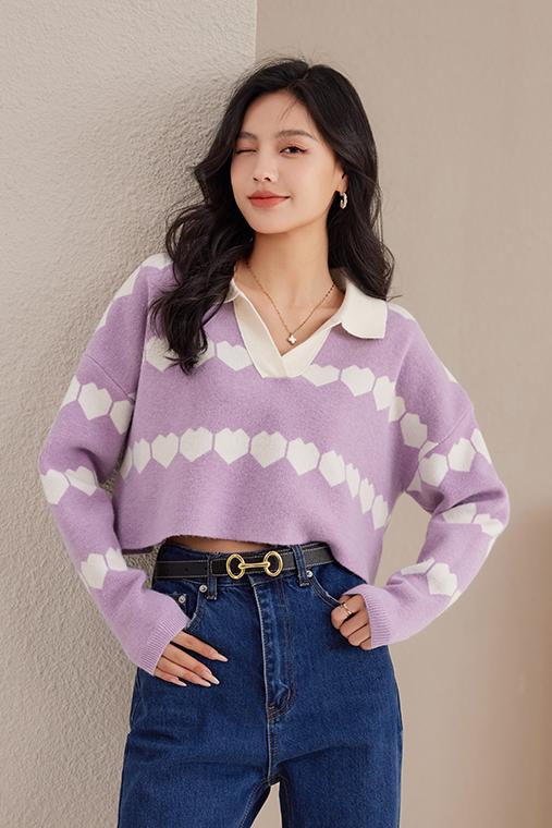 Lazy long sleeve tops short autumn sweater for women