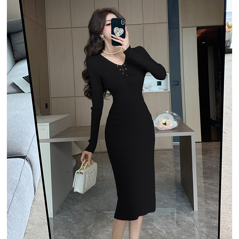 Autumn and winter retro long sleeve bottoming dress