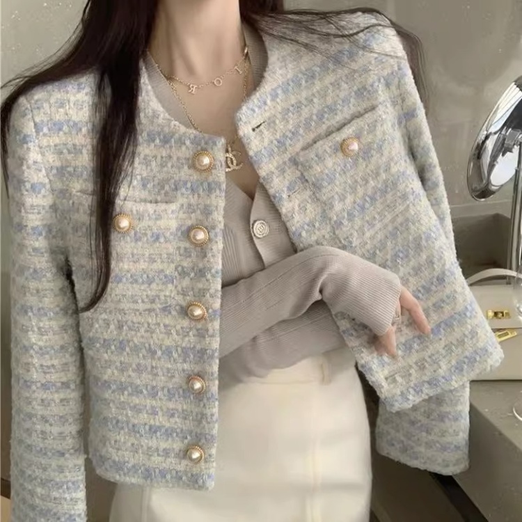 Pearl buckle spring and autumn France style coat for women
