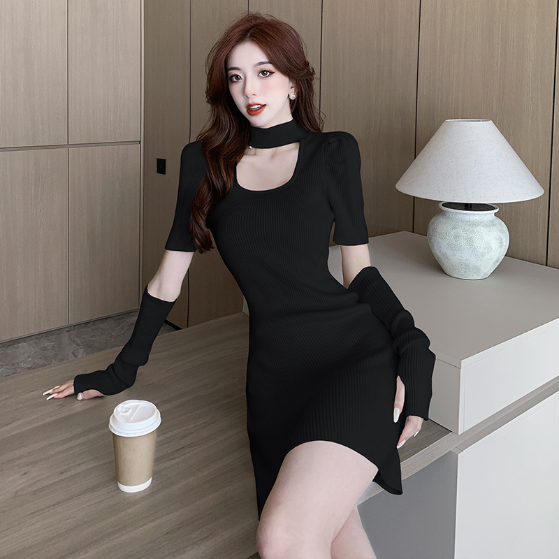 Autumn and winter sweater puff sleeve dress for women