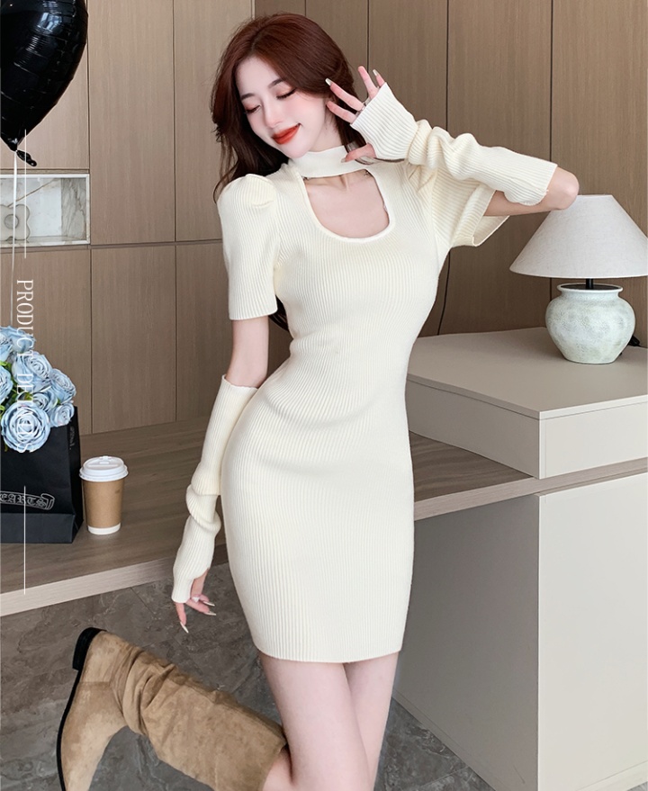 Autumn and winter sweater puff sleeve dress for women