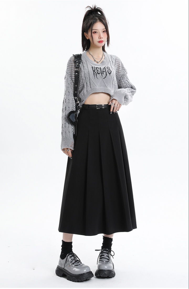A-line woolen autumn and winter long skirt pleated long slim skirt