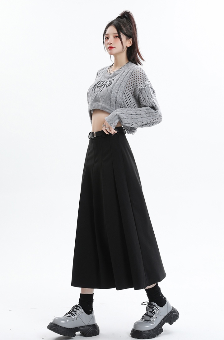 A-line woolen autumn and winter long skirt pleated long slim skirt