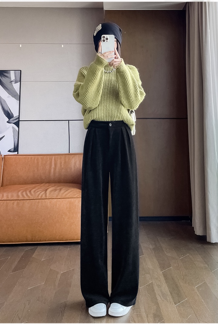 Corduroy drape wide leg pants high waist long pants for women