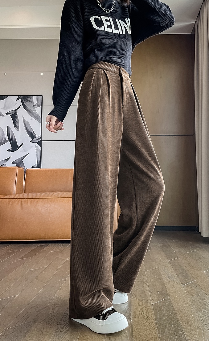 Corduroy drape wide leg pants high waist long pants for women