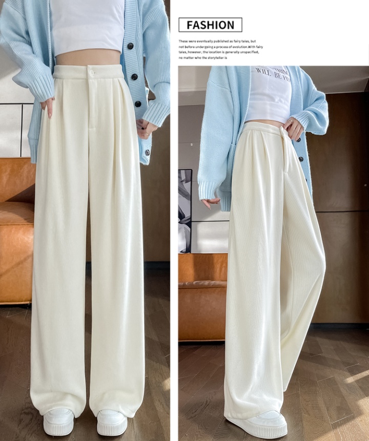 Corduroy drape wide leg pants high waist long pants for women