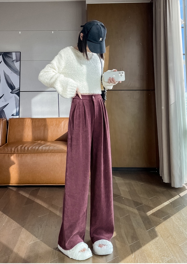 Corduroy drape wide leg pants high waist long pants for women