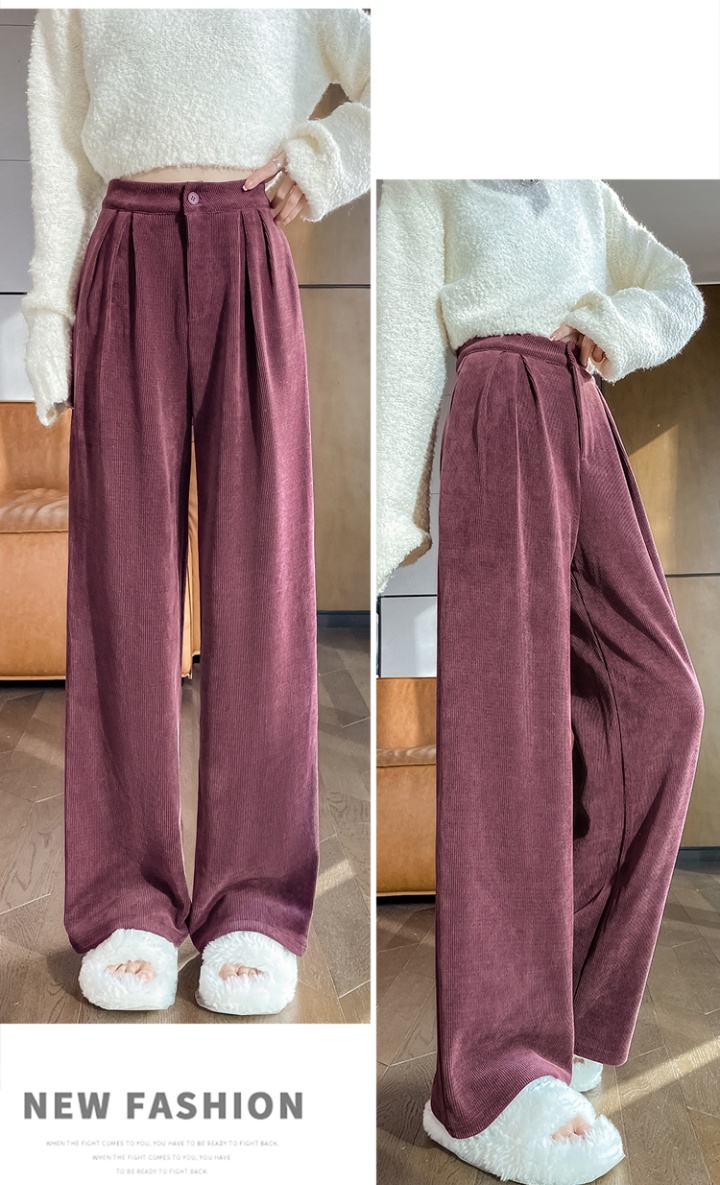 Corduroy drape wide leg pants high waist long pants for women